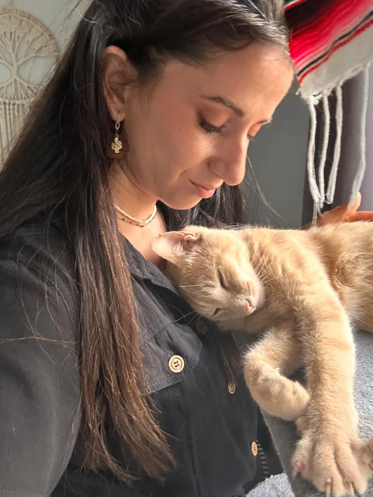 Delphine prodiguant un massage à un chat
